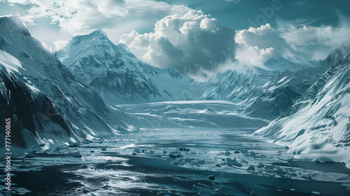 Awe-inspiring view of a glacier and icy peaks in a remote Arctic wilderness.