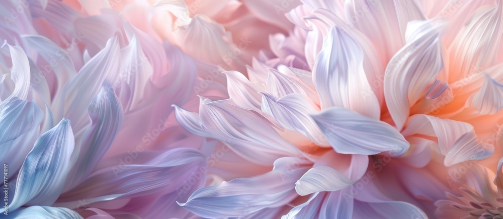 Silky petals in neutral and blue colors as background