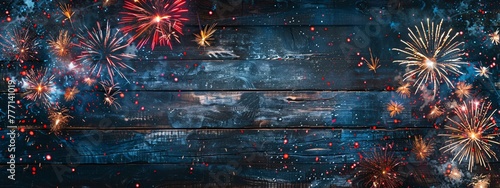 Celebratory Sparks A Festive Wooden Backdrop Generative AI photo