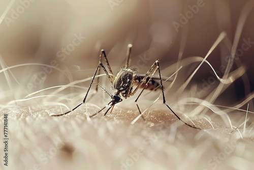 close-up of mosquito biting human photo