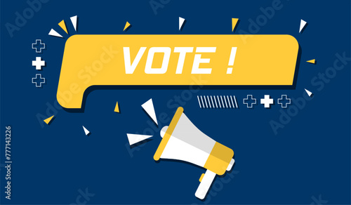Vector banner. Megaphone with vote speech bubble. Loudspeaker. Banner for business, marketing. Banner design vector illustration.