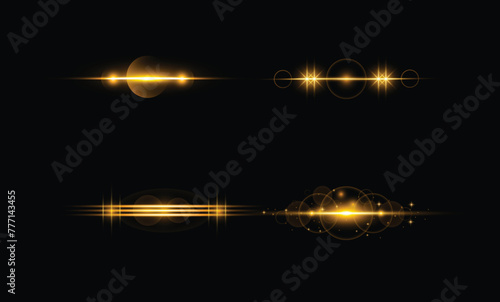Vector collection of  realistic golden shiny light reflect the effect
