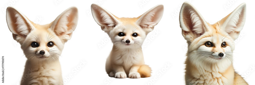 Adorable Trio of Fennec Foxes with Expressive Faces, Transparent PNG