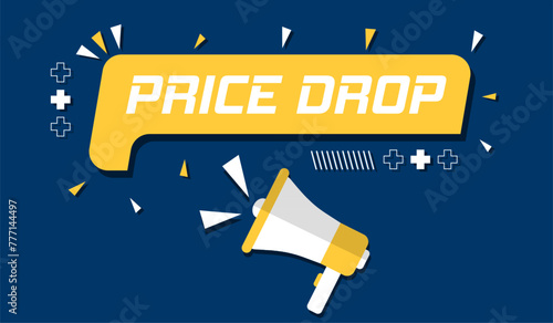 Vector banner. Megaphone with price drop speech bubble. Loudspeaker. Banner for business, marketing. Banner design vector illustration.