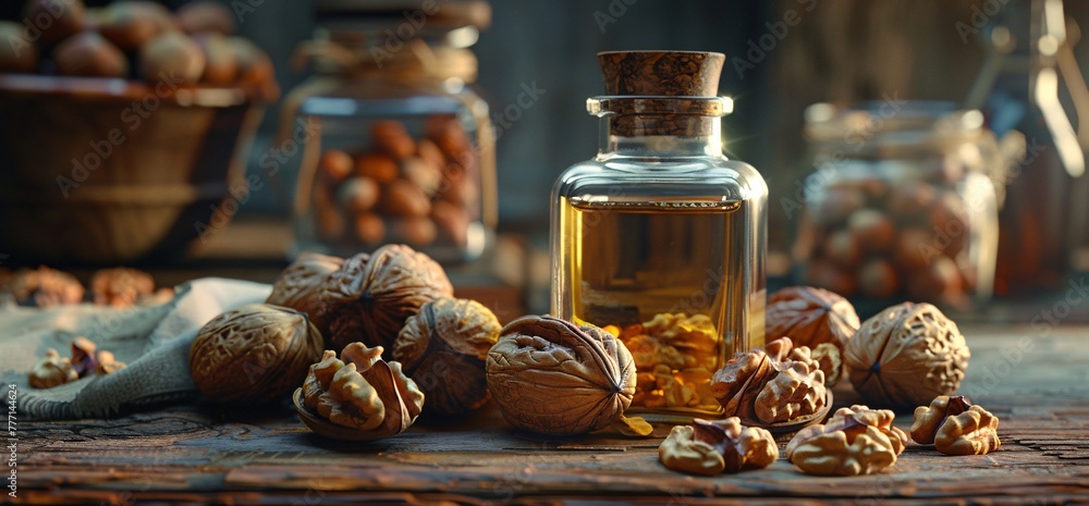 Harvest of Nuts A Collection of Walnuts and Hazelnuts in a Glass Bottle Generative AI Harvest of Nuts A Collection of Walnuts and Hazelnuts in a Glass Bottle Generative AI