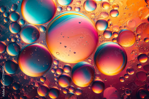 burbujas de aceite flotando en el agua. colores vibrantes photo