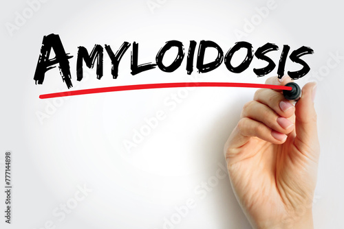 Amyloidosis is a disease that occurs when a protein called amyloid builds up in organs, text concept background photo