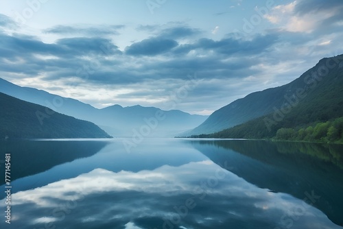 Calm mountains reflecting on a still lake
