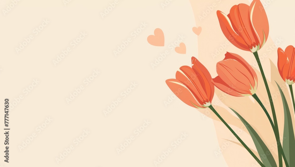 Vibrant Red Tulips and Hearts: A Modern Love Bouquet Illustration Generative AI.