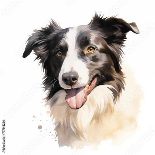 Border collie dog. Border collie clipart. Watercolor illustration. Generative AI. Detailed illustration. © Studicon