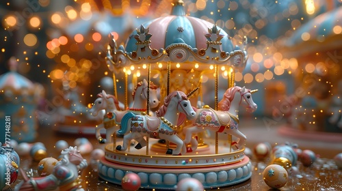 birthday setting with a colorful carousel spinning merrily in the background, adding a touch of magic and nostalgia to the celebration, in cinematic 16k high resolution. © Ghouri
