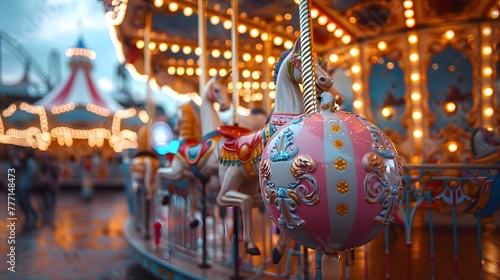 birthday setting with a colorful carousel spinning merrily in the background  adding a touch of magic and nostalgia to the celebration  in cinematic 16k high resolution.