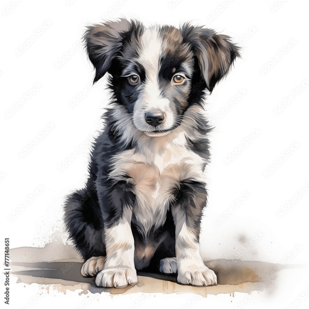 Border collie. Border collie dog. Puppy clipart. Watercolor illustration. Generative AI. Detailed illustration.
