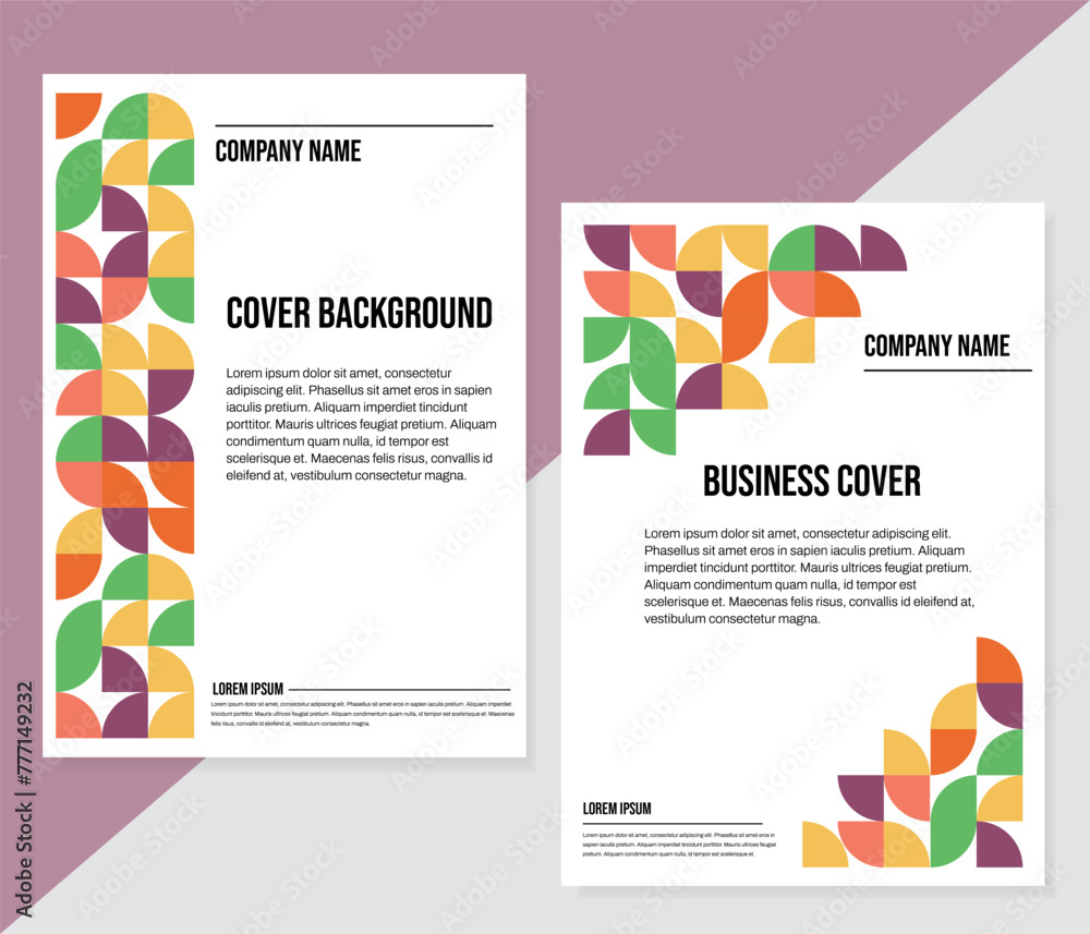 Business presentation cover modern abstract collection. Company identity brochure template. Corporate report cover A4 vertical orientation. Modern neo geo design geometric poster flyer layout template