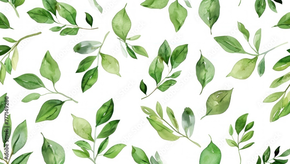 Lush Watercolor Leaves Creating a Serene Botanical Pattern Generative AI.