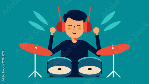 With their eyes closed the drummer seamlessly switches between different beats completely absorbed in the rhythm of the music. Their mind is