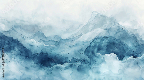 Watercolor drawing of waves and clouds. Abstract watercolor background.