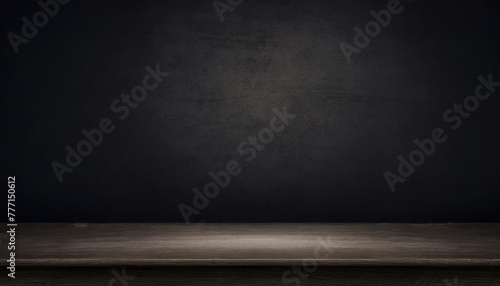 Wood table in front wall blur background with empty copy space on the table for product display mockup. Retro design montage presentation © netsay