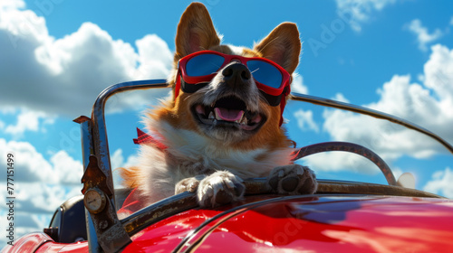 dog with goggles in red racing car  © Edgar Martirosyan