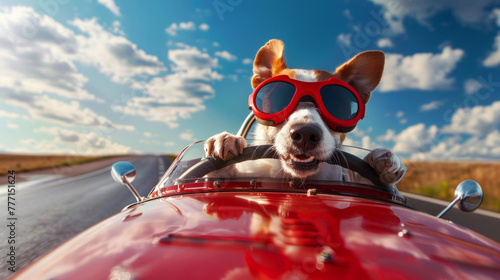 dog with goggles in red racing car  © Edgar Martirosyan