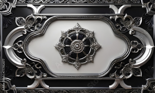 a luxurious mandala with a flower. volumetric silver black marble 3d wallpaper for the ceiling. mock up