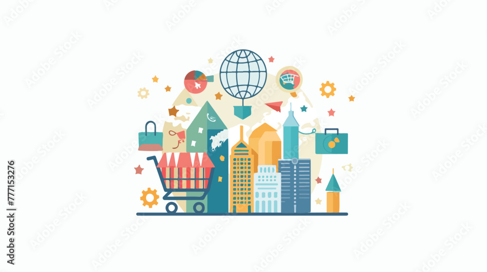 Conceptual flat design icon of global shopping flat vector