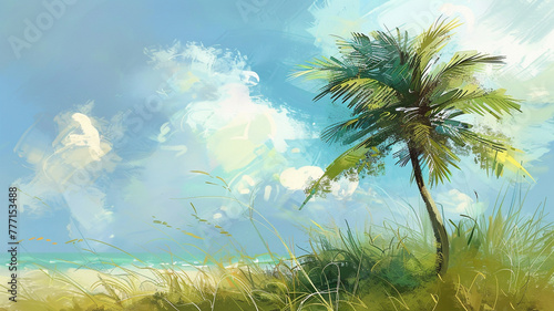 Elegant palm tree swaying gently in a tropical breeze.