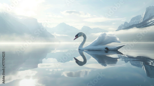 Elegant swan gliding across a glassy lake. © CREATER CENTER