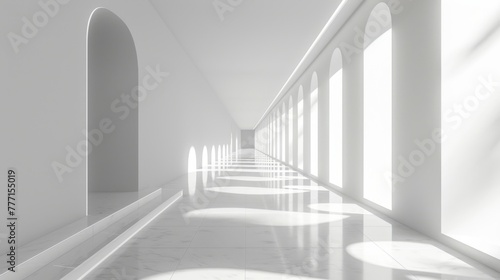 White clean empty architecture interior space room  hall. Contemporary minimalistic interior design. 3d rendering