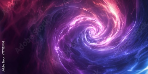 An abstract digital artwork with a dynamic swirl of purple and blue suggesting cosmic energy and movement