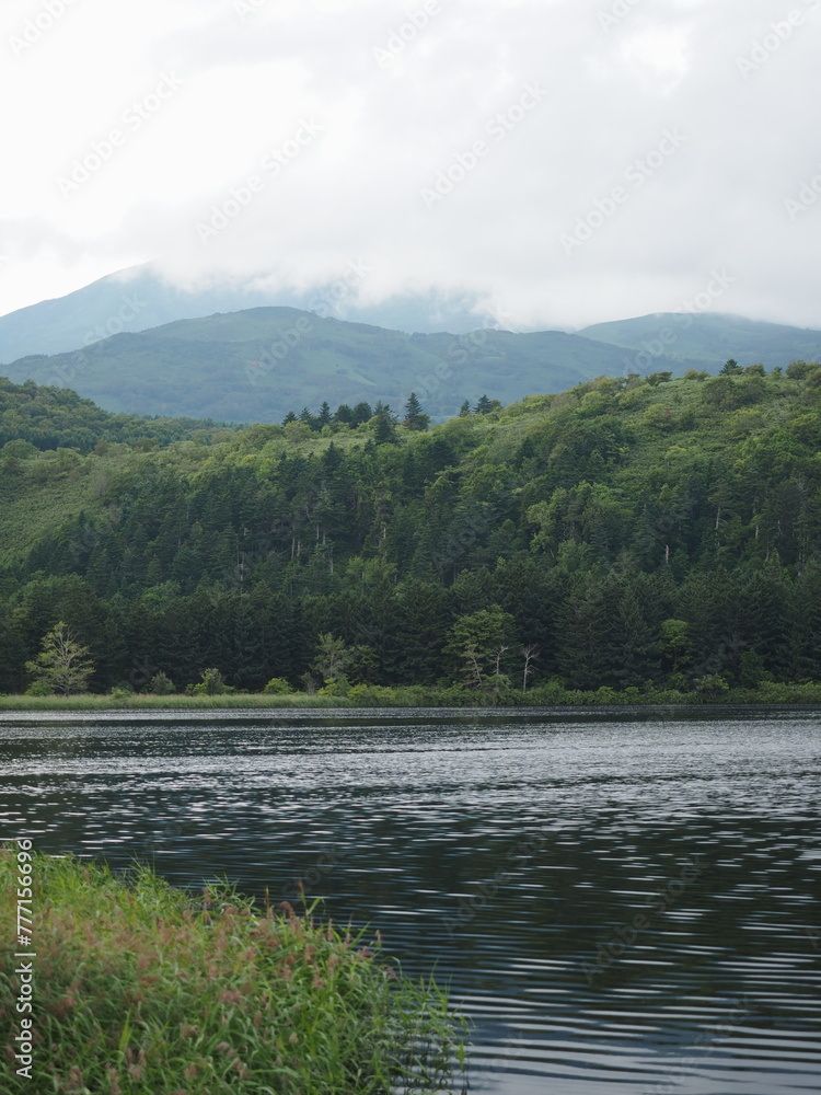 Cloudy Rishiri Island, Otatomari Swamp and Rishiri Fuji