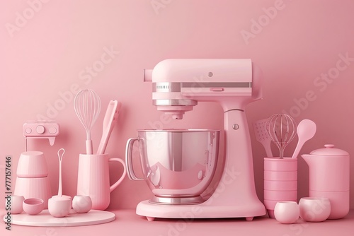 Artistic clay blender set against a soft pastel pink canvas, highlighting elegance and modernity in kitchen appliances , digital illustrator