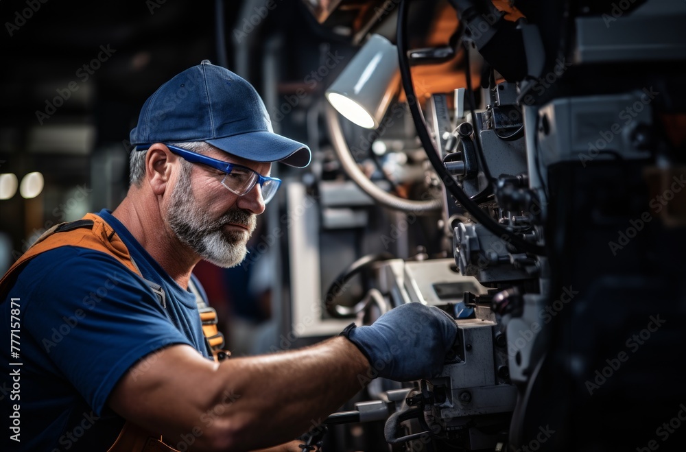 An engineer is operating machinery in an industrial setting, Mechanical work, Industrial activity, Engineering concept An engineer is operating machinery in an industrial setting, Mechanical work, Industrial activity, Engineering concept