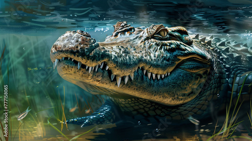 Fierce crocodile lurking just beneath the water's surface.