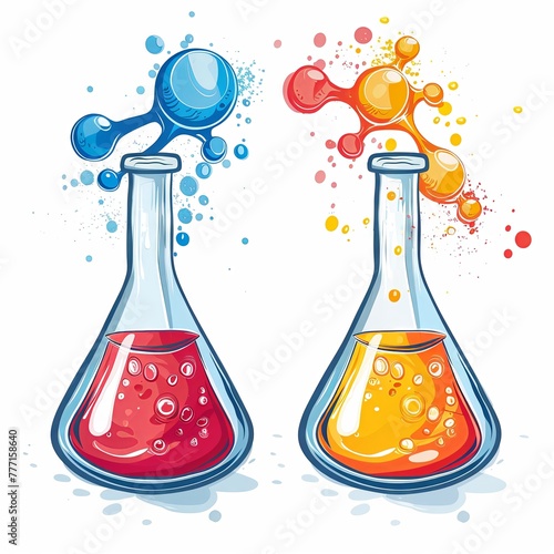 Chemical reaction of pairing, clear visuals, bird seye view, vector art , isolated background photo