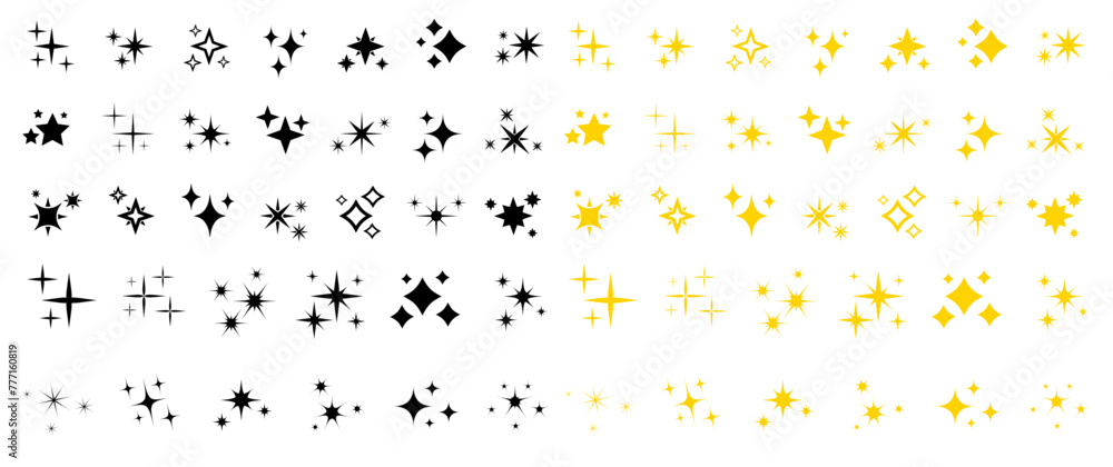 Star icon collection. Different star shapes. Black stars icon set.  Sparkle star icon set. Vector illustration - obrazy, fototapety, plakaty 