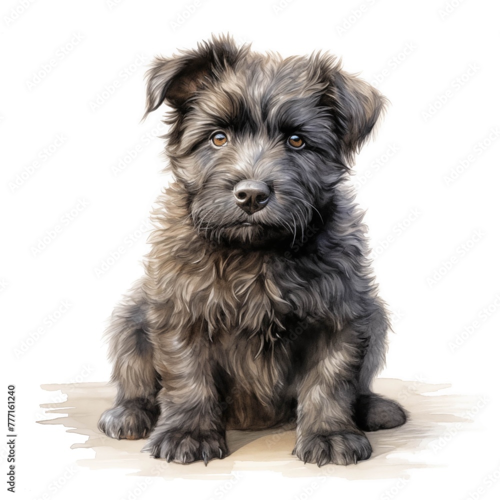 Flanders cattle dog. Bouvier des Flandres dog. Puppy clipart. Watercolor illustration. Generative AI. Detailed illustration.