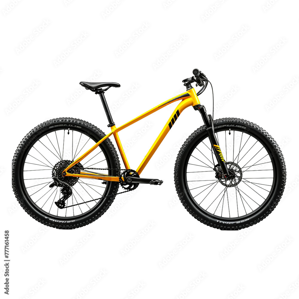 Orange mountain bike on transparent background