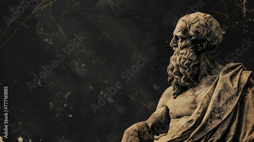 Portrait of a gentle and flawless thinking stoic marble statue. Perfect for background and quotes. With copy space.