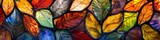 Vivid Autumn Leaves Stained Glass Art Generative AI