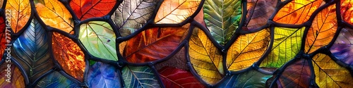 Vivid Autumn Leaves Stained Glass Art Generative AI photo