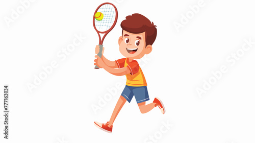 Cartoon little boy playing tennis flat vector isolated © Rover