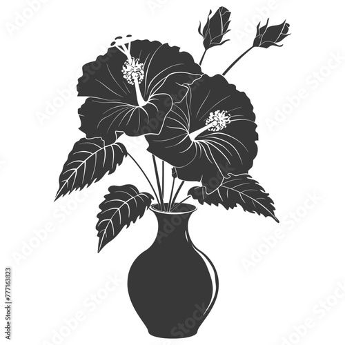 Silhouette hibiscus flower in the vase black color only