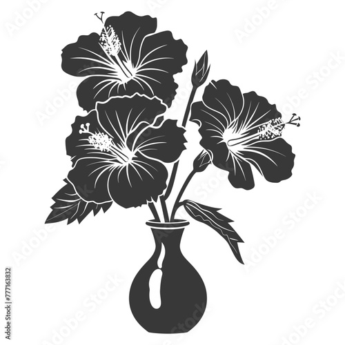 Silhouette hibiscus flower in the vase black color only