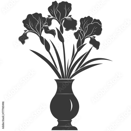 Silhouette iris flower in the vase black color only