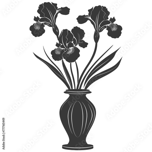 Silhouette iris flower in the vase black color only