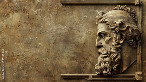 an ancient greek philosopher, carved in the wall, copy space, for philosophy quotes