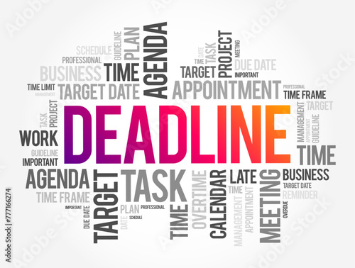 Deadline - a date or time before which something must be done, word cloud concept for presentations and reports