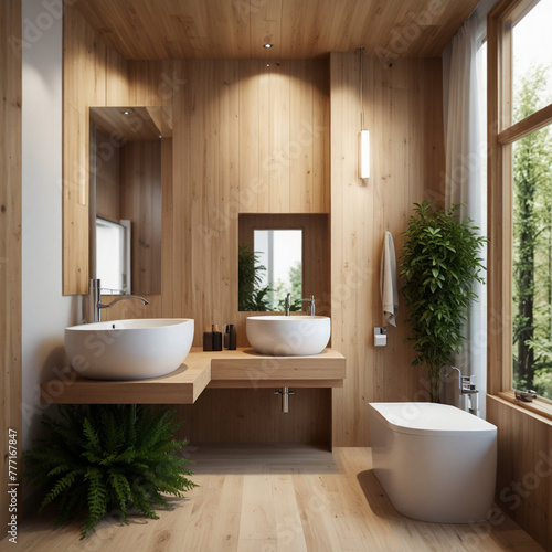 An interior of the bathroom in a contemporary style