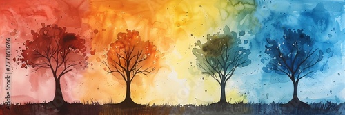 Seasons of Life A Watercolor Illustration of the Four Seasons Generative AI